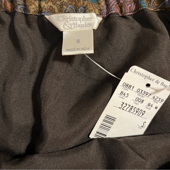 Christopher & Banks S Brown w/ Multicolored Floral & Paisley Print Midi Skirt - Picture 2 of 8